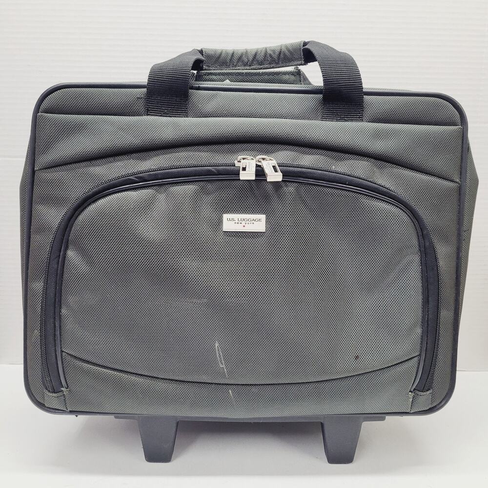 US LUGGAGE NEW YORK Roller Carry On Briefcase 18x12x8 Laptop Gray Outside Zip